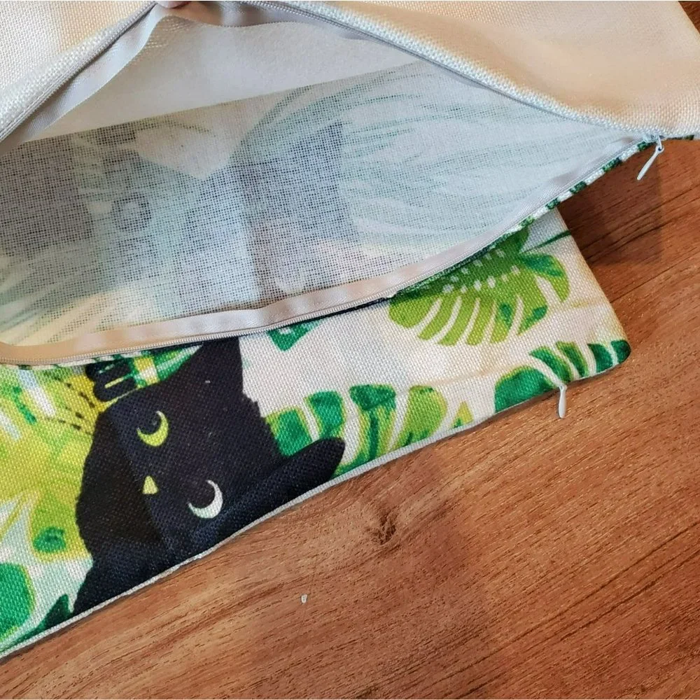 Decorative Pillow Cover, Black Cats in Ferns, Meow, Cat Lady, Canvas 18
